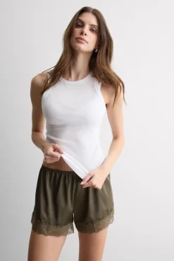 Lace Trim Silk Shorts