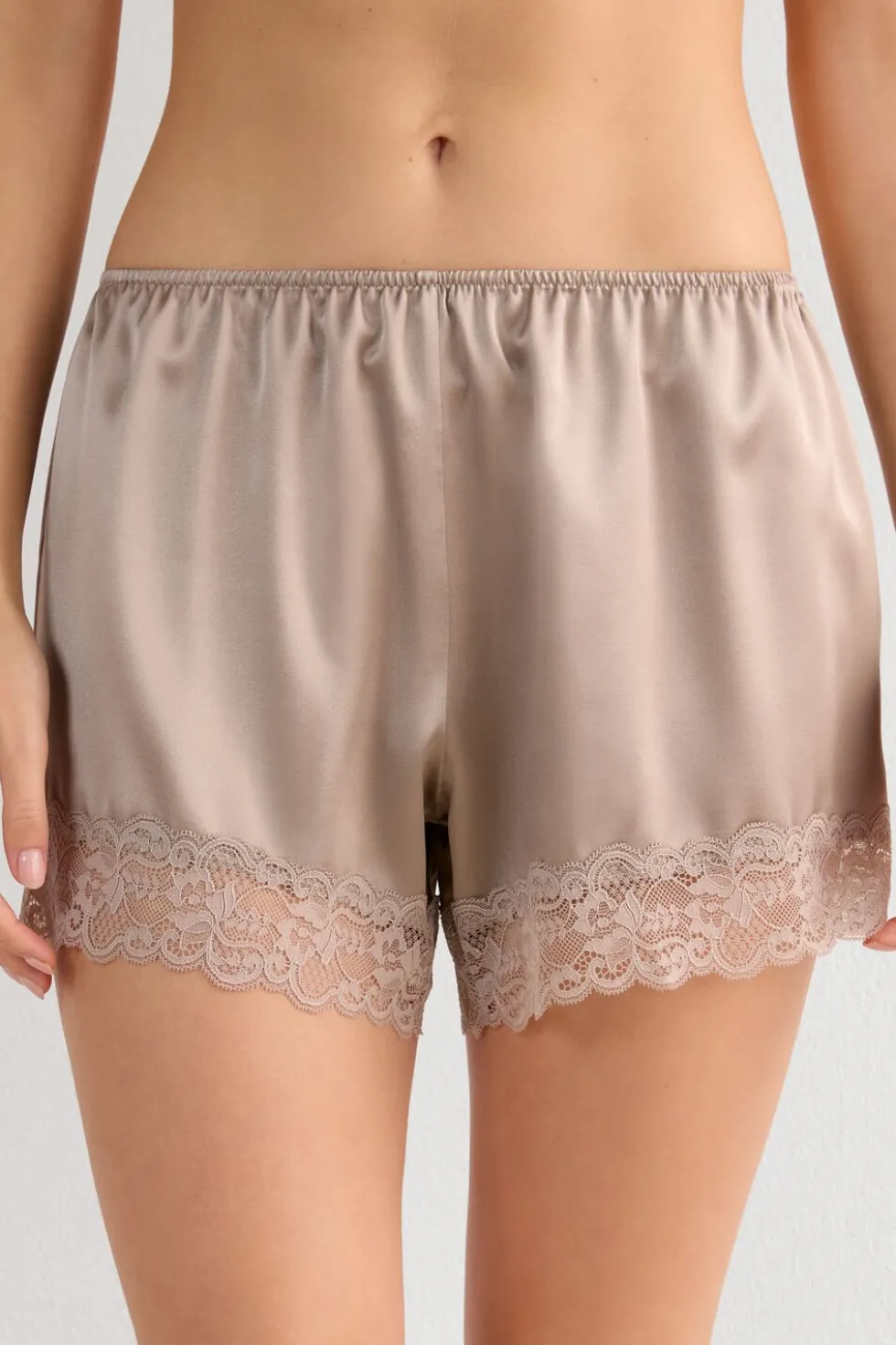 Lace Trim Silk Shorts