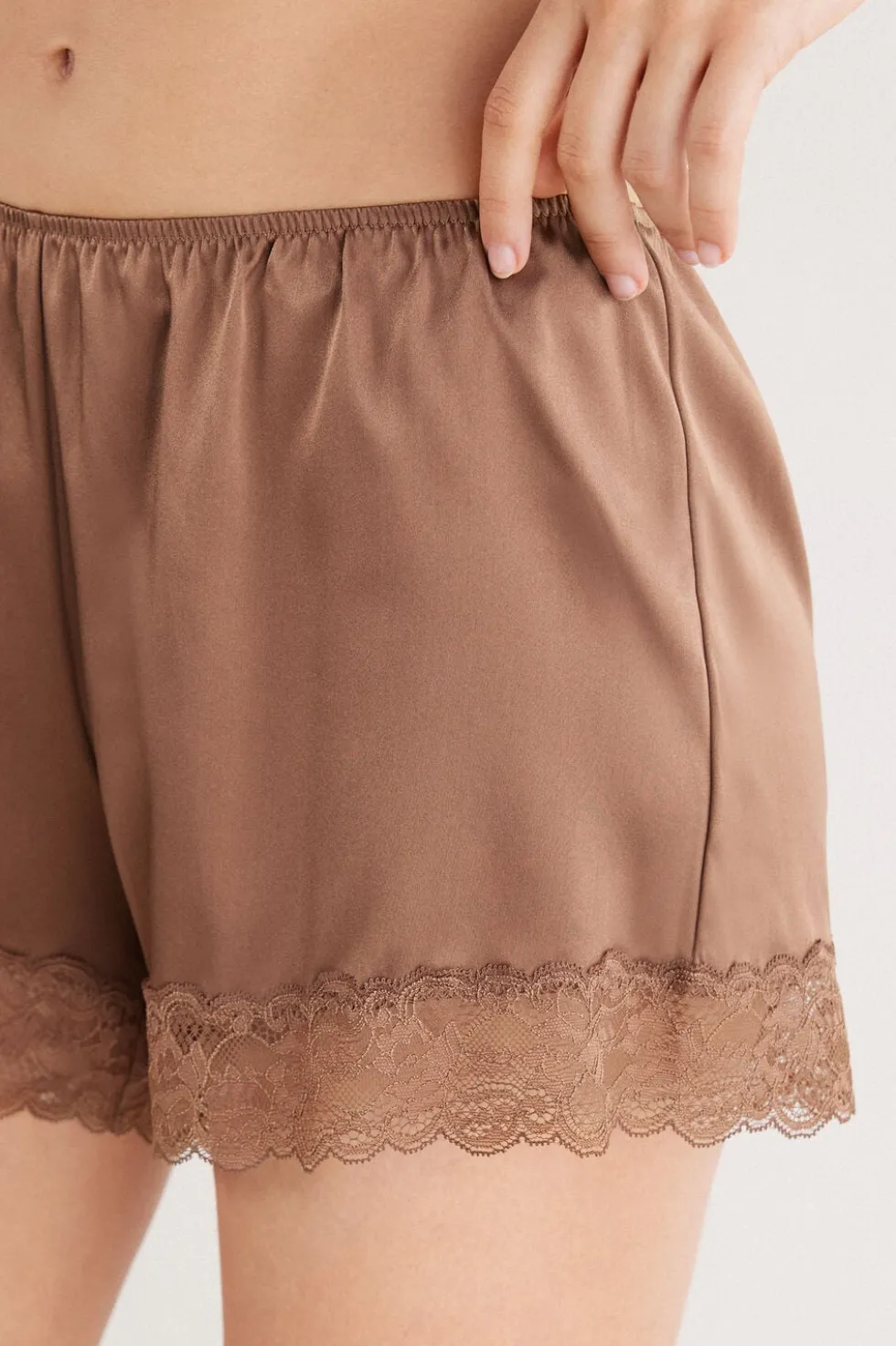Lace Trim Silk Shorts