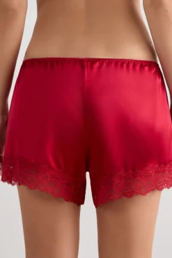 Lace Trim Silk Shorts