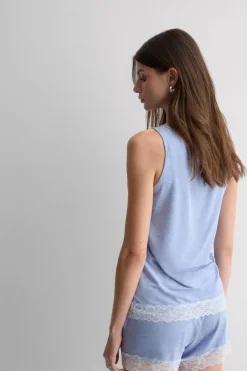 Lace Trim Tank Top Short Pajamas in Modal