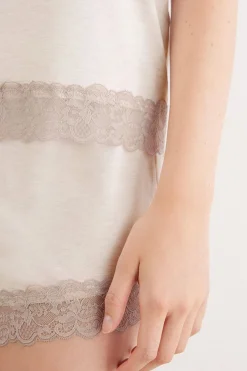 Lace Trim Tank Top Short Pajamas in Modal