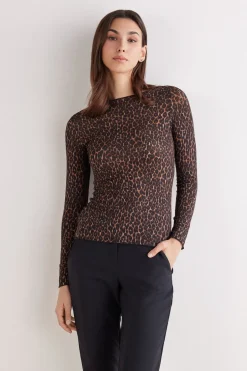 Leopard Print Long Sleeve Top in Ultralight Modal with Cashmere