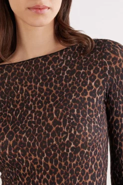 Leopard Print Long Sleeve Top in Ultralight Modal with Cashmere