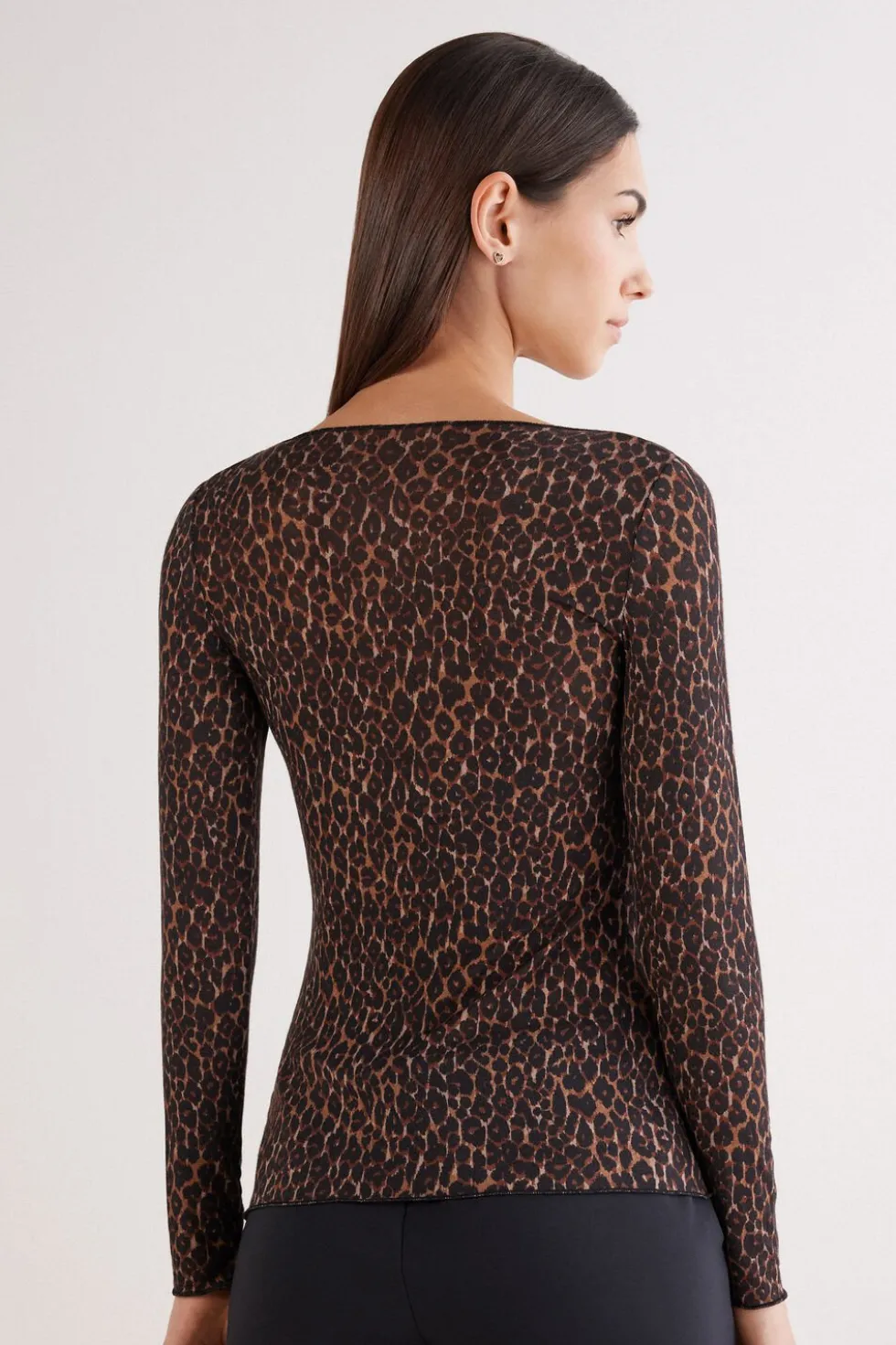 Leopard Print Long Sleeve Top in Ultralight Modal with Cashmere