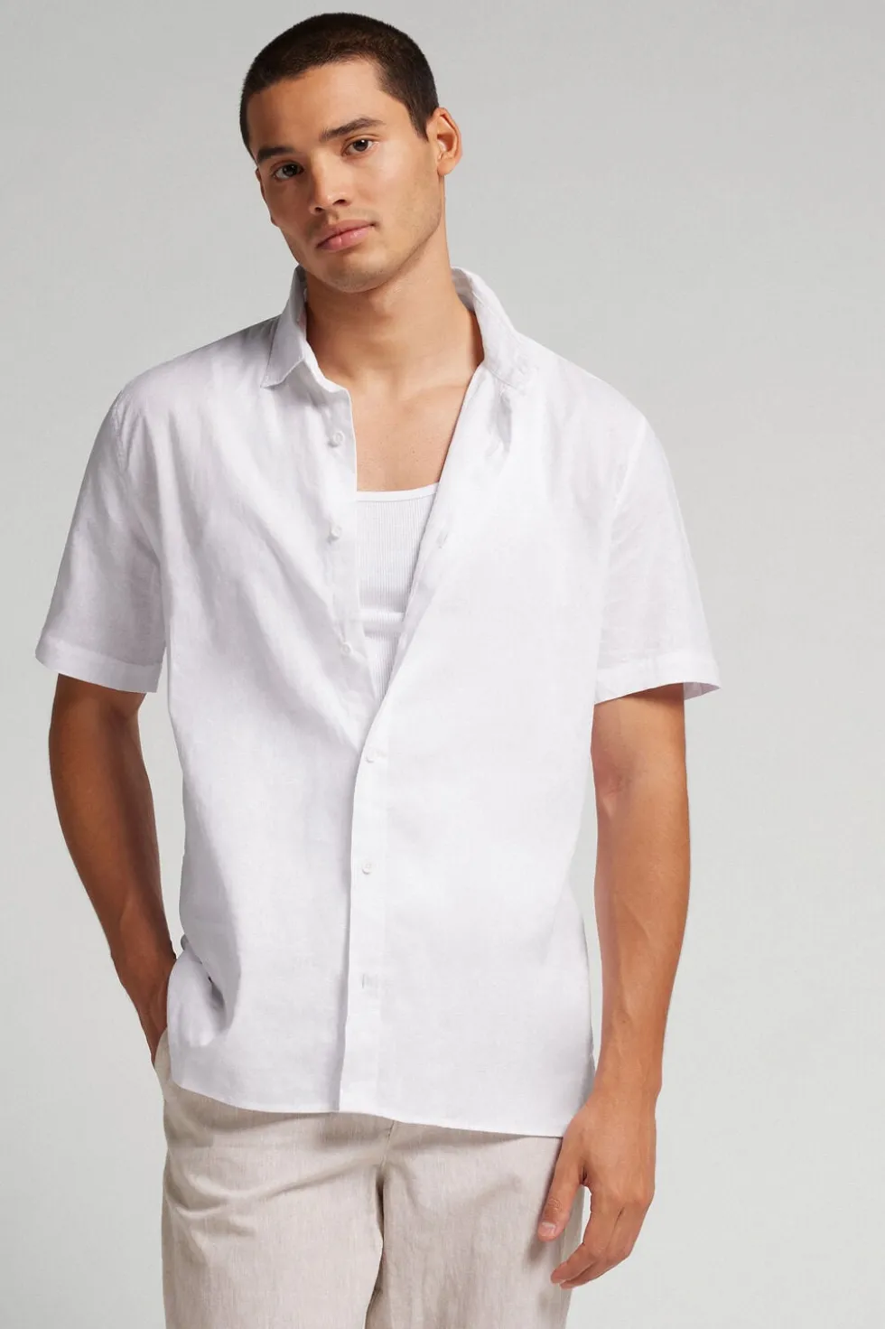 Linen and Cotton Short Sleeve Shirt