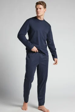 Long Mercerized Cotton Pajamas with Polka Dot Print filo Premium