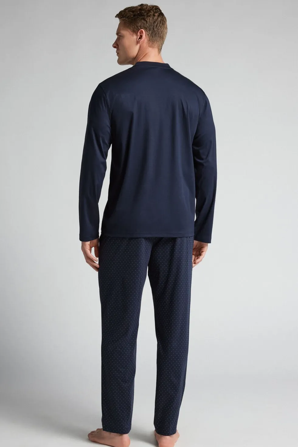 Long Mercerized Cotton Pajamas with Polka Dot Print filo Premium