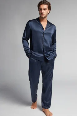Long Silk Piped Pajamas