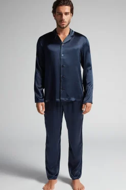 Long Silk Piped Pajamas