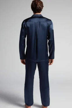 Long Silk Piped Pajamas