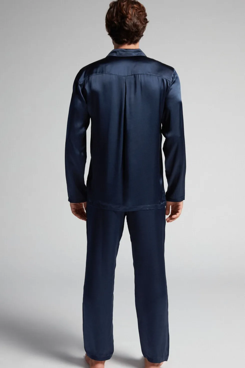 Long Silk Piped Pajamas