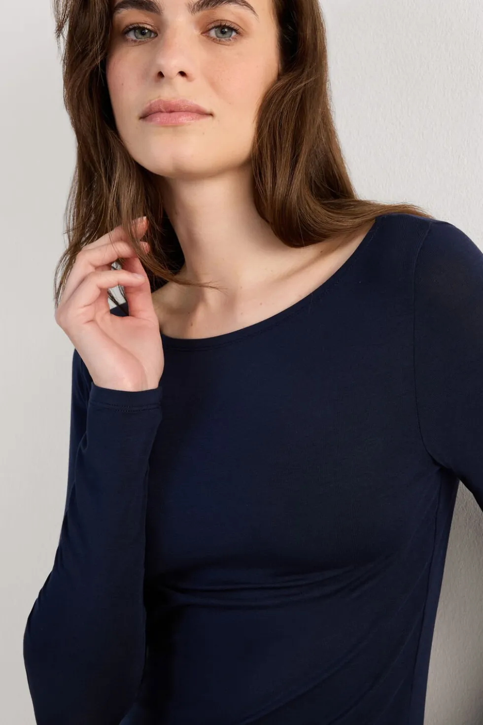 Long Sleeve Bateau Neck Top in Micromodal