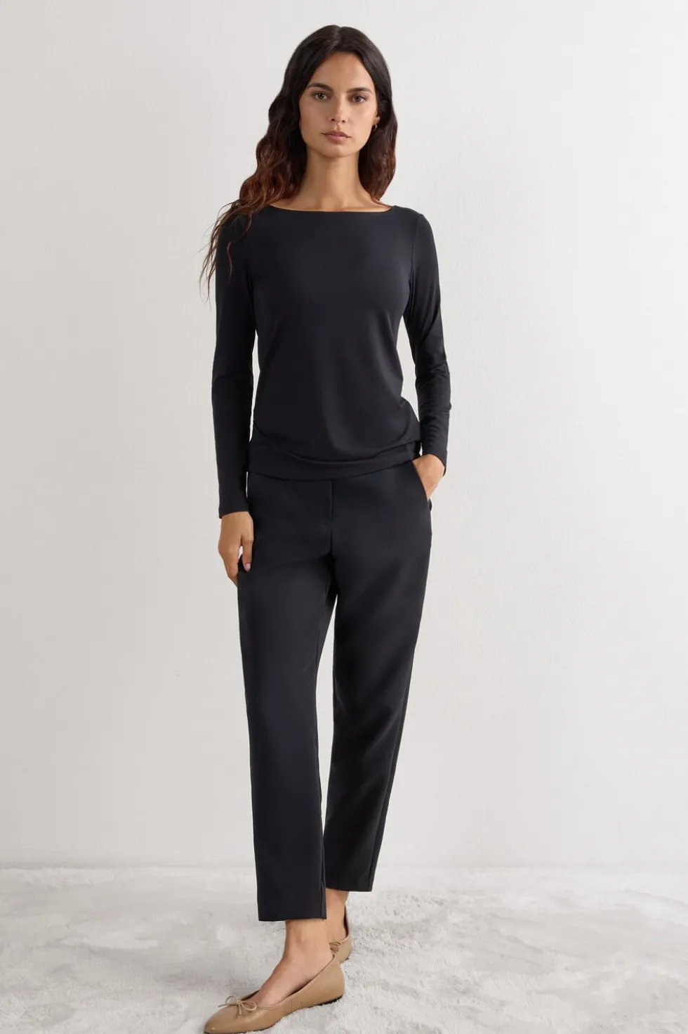 Long Sleeve Bateau Neck Top in Micromodal