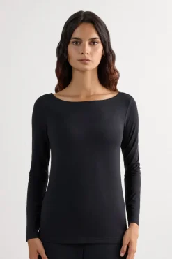 Long Sleeve Bateau Neck Top in Micromodal
