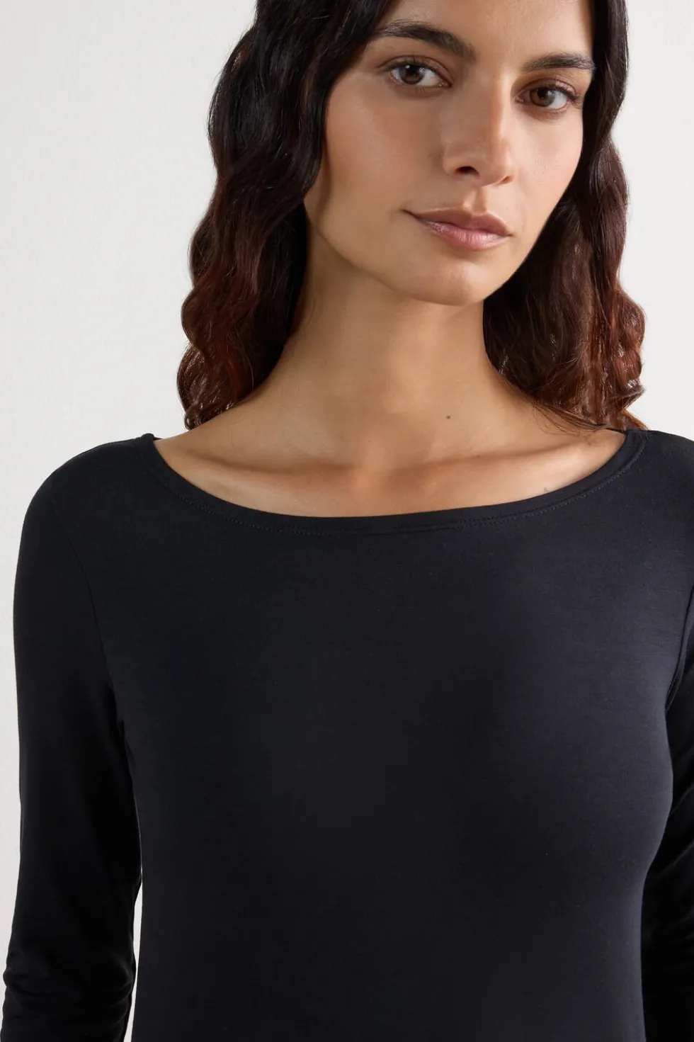 Long Sleeve Bateau Neck Top in Micromodal