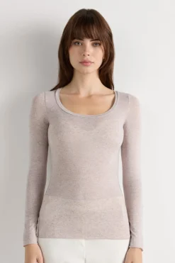 Long Sleeve Scoop Neck Top in Ultralight Modal with Cashmere