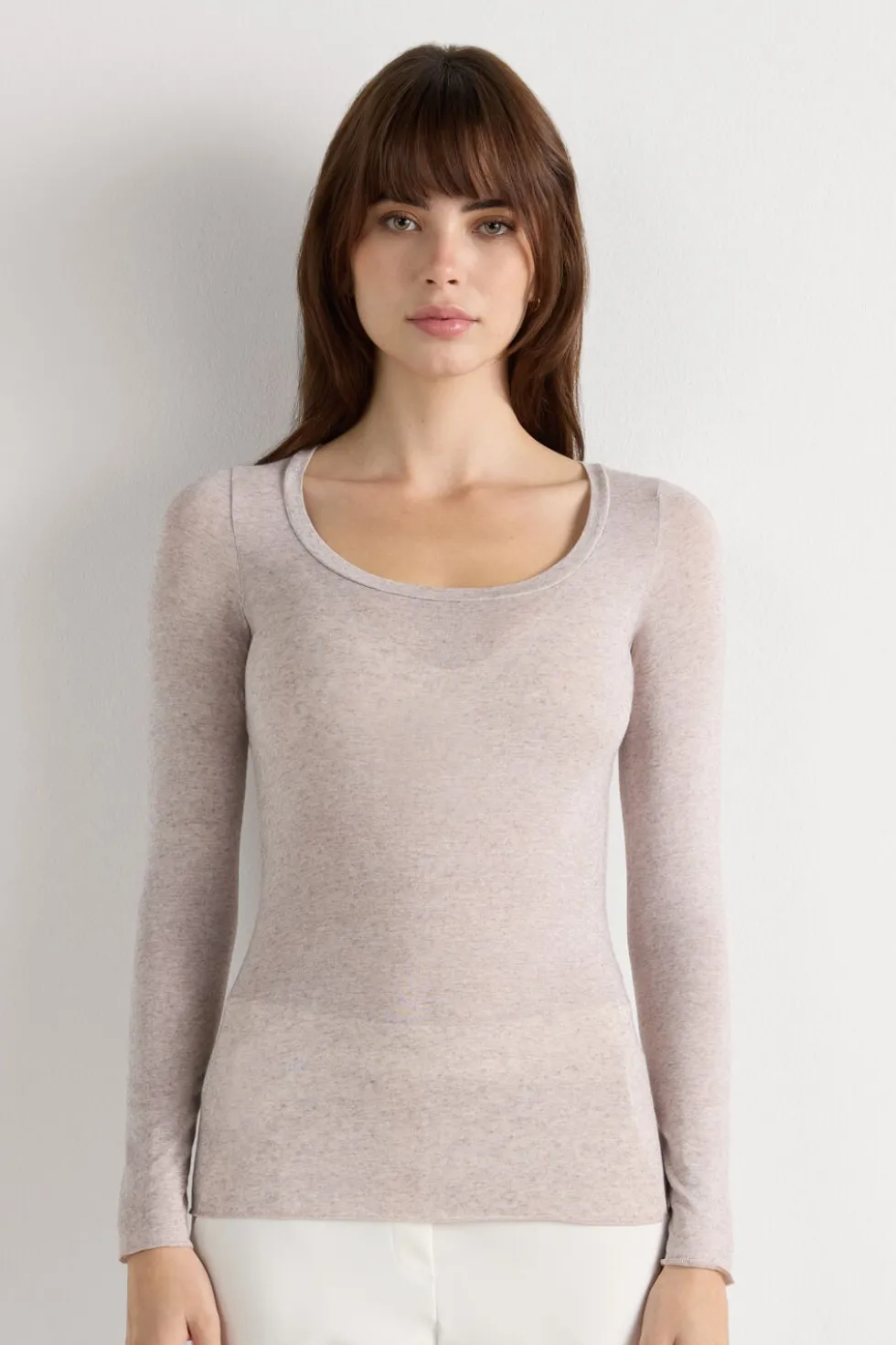 Long Sleeve Scoop Neck Top in Ultralight Modal with Cashmere