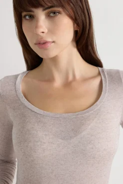 Long Sleeve Scoop Neck Top in Ultralight Modal with Cashmere