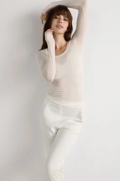 Long Sleeve Scoop Neck Top in Ultralight Modal with Cashmere