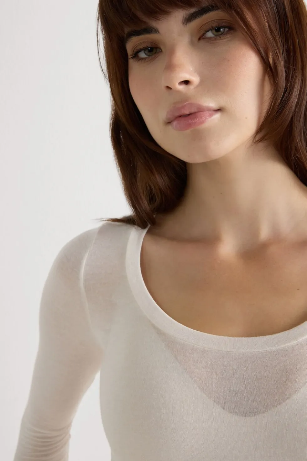 Long Sleeve Scoop Neck Top in Ultralight Modal with Cashmere