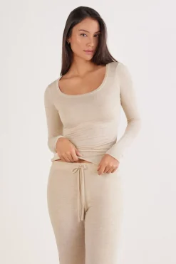 Long Sleeve Scoop Neck Top in Ultralight Modal with Cashmere