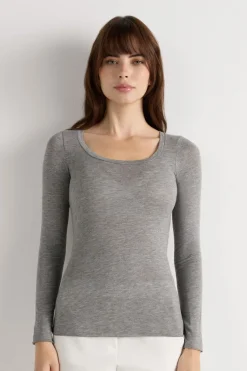 Long Sleeve Scoop Neck Top in Ultralight Modal with Cashmere