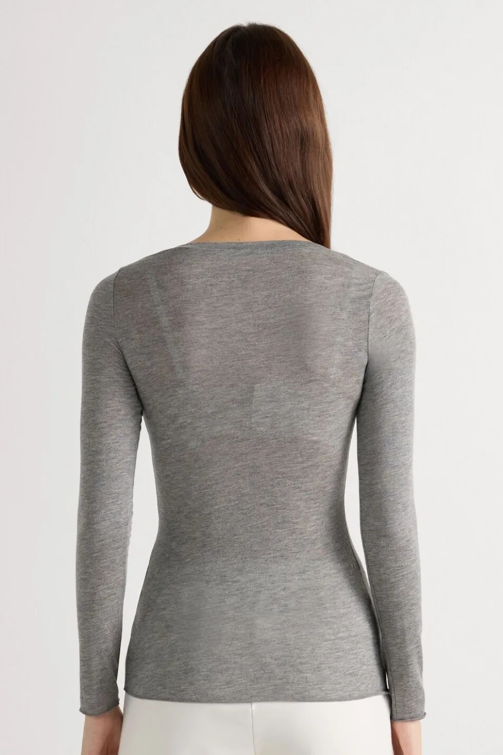 Long Sleeve Scoop Neck Top in Ultralight Modal with Cashmere