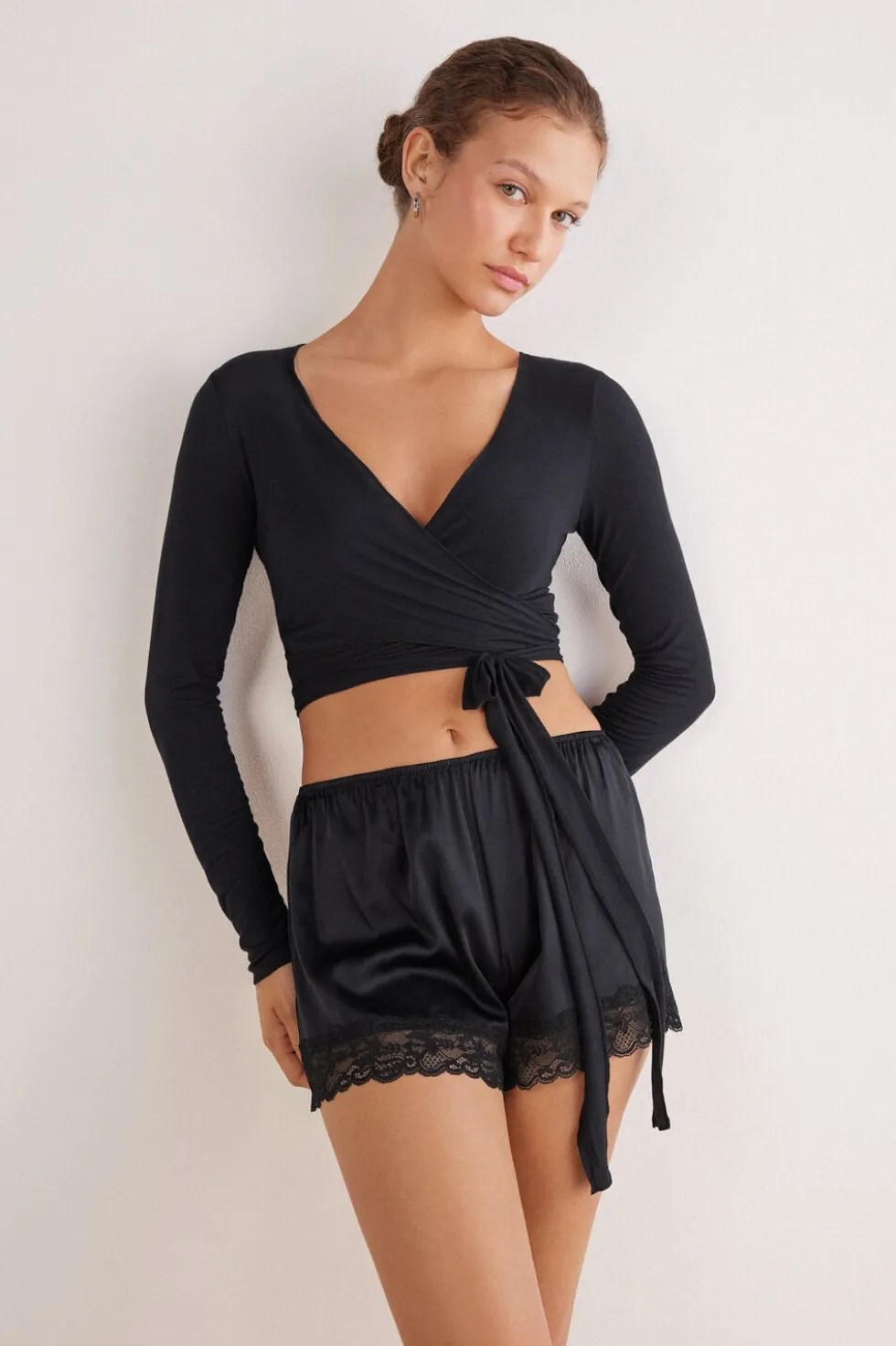 Long Sleeve Wrap Top in Modal Ultralight with Cashmere