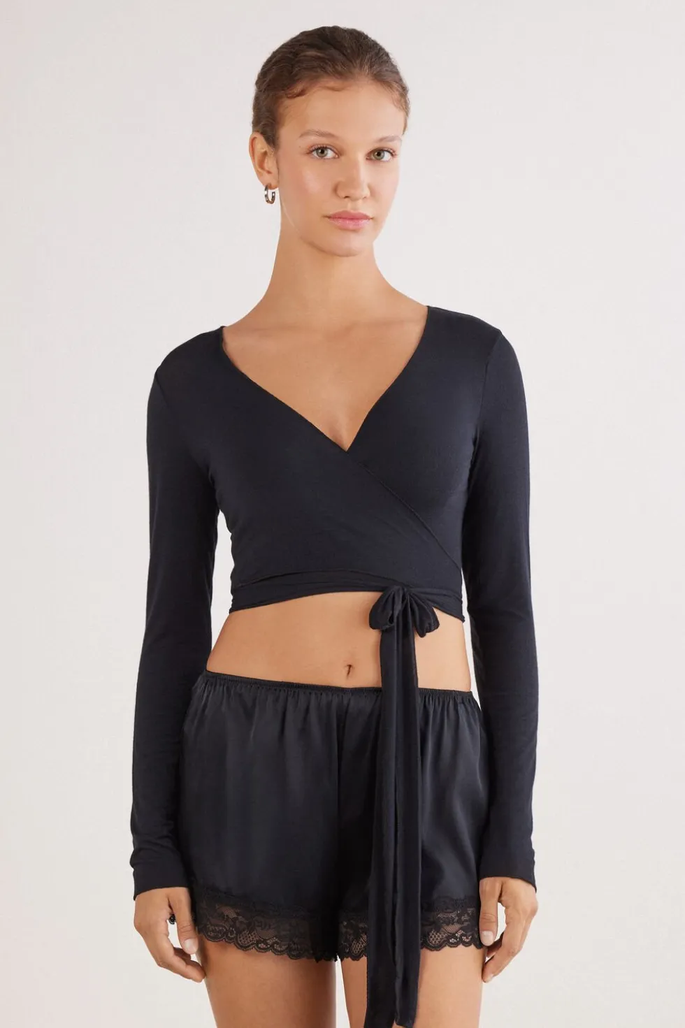 Long Sleeve Wrap Top in Modal Ultralight with Cashmere