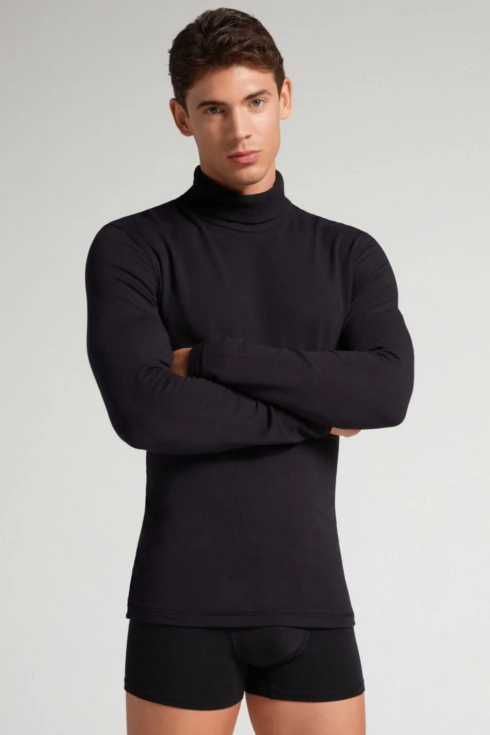 Long-sleeve High-Neck Modal-Cashmere Top