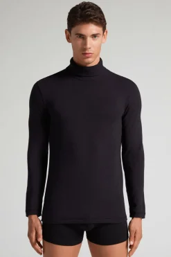 Long-sleeve High-Neck Modal-Cashmere Top