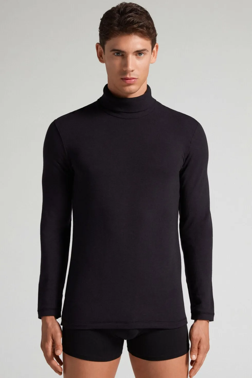 Long-sleeve High-Neck Modal-Cashmere Top