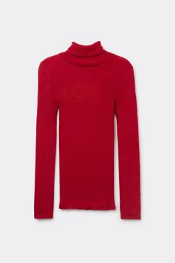 Long-sleeve High-Neck Tubular Top in Wool and Silk