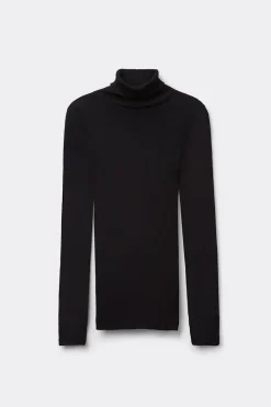 Long-sleeve High-Neck Tubular Top in Wool and Silk