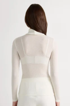 Long-sleeve High-Neck Tubular Top in Wool and Silk