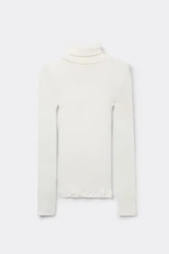 Long-sleeve High-Neck Tubular Top in Wool and Silk
