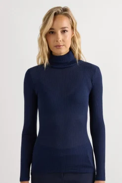Long-sleeve High-Neck Tubular Top in Wool and Silk
