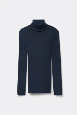 Long-sleeve High-Neck Tubular Top in Wool and Silk