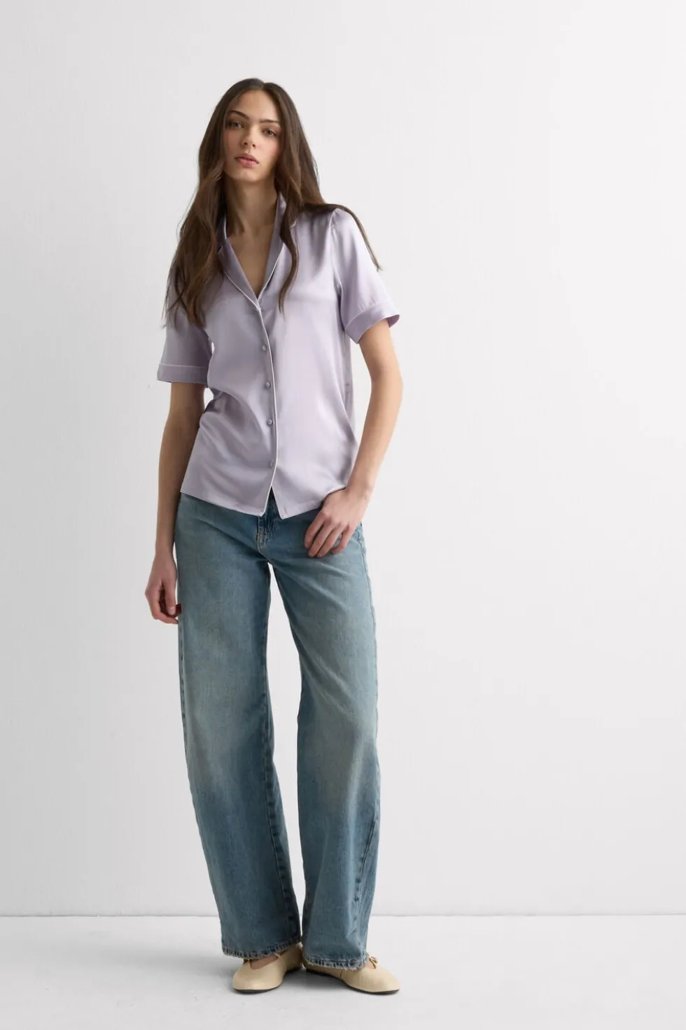 Menswear Cut Short Sleeve Silk Shirt