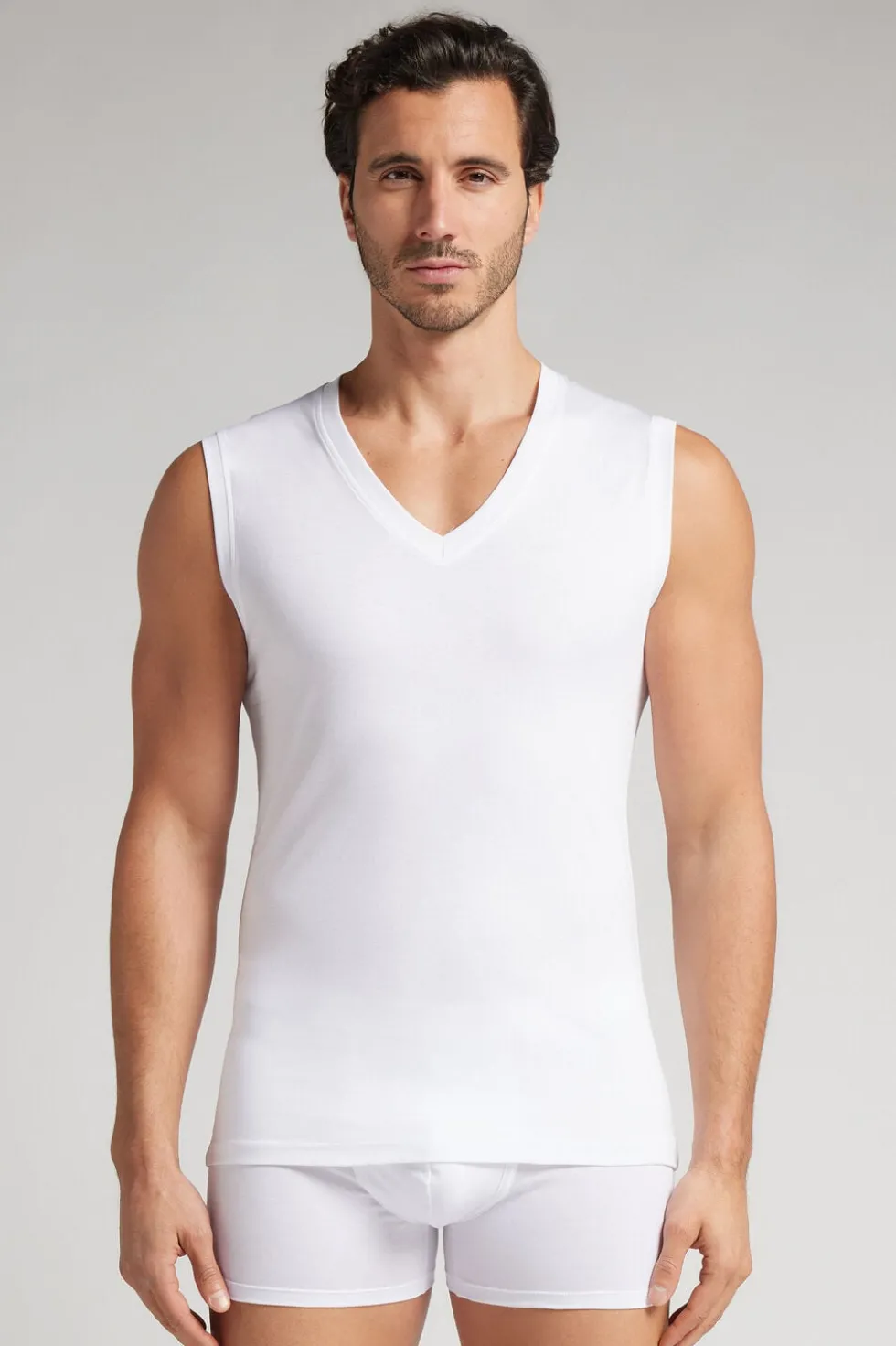 Mercerized Cotton V-Neck Tank Top filo Premium