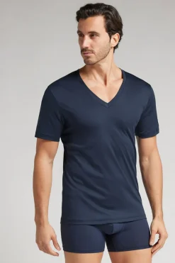 Mercerized Cotton V-Neck T-Shirt filo Premium