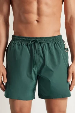 Mid-Length Solid Color Swim Trunks