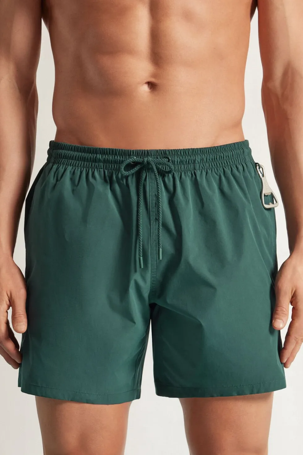 Mid-Length Solid Color Swim Trunks