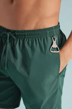 Mid-Length Solid Color Swim Trunks
