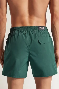 Mid-Length Solid Color Swim Trunks
