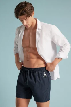 Mid-Length Solid Color Swim Trunks