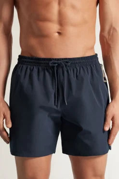 Mid-Length Solid Color Swim Trunks
