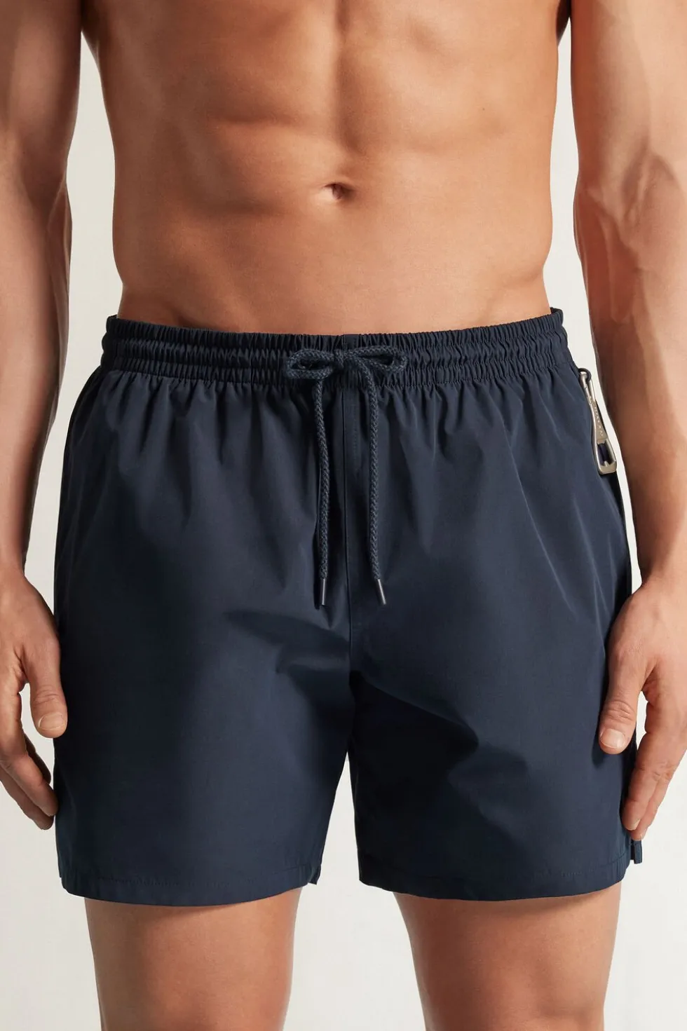 Mid-Length Solid Color Swim Trunks