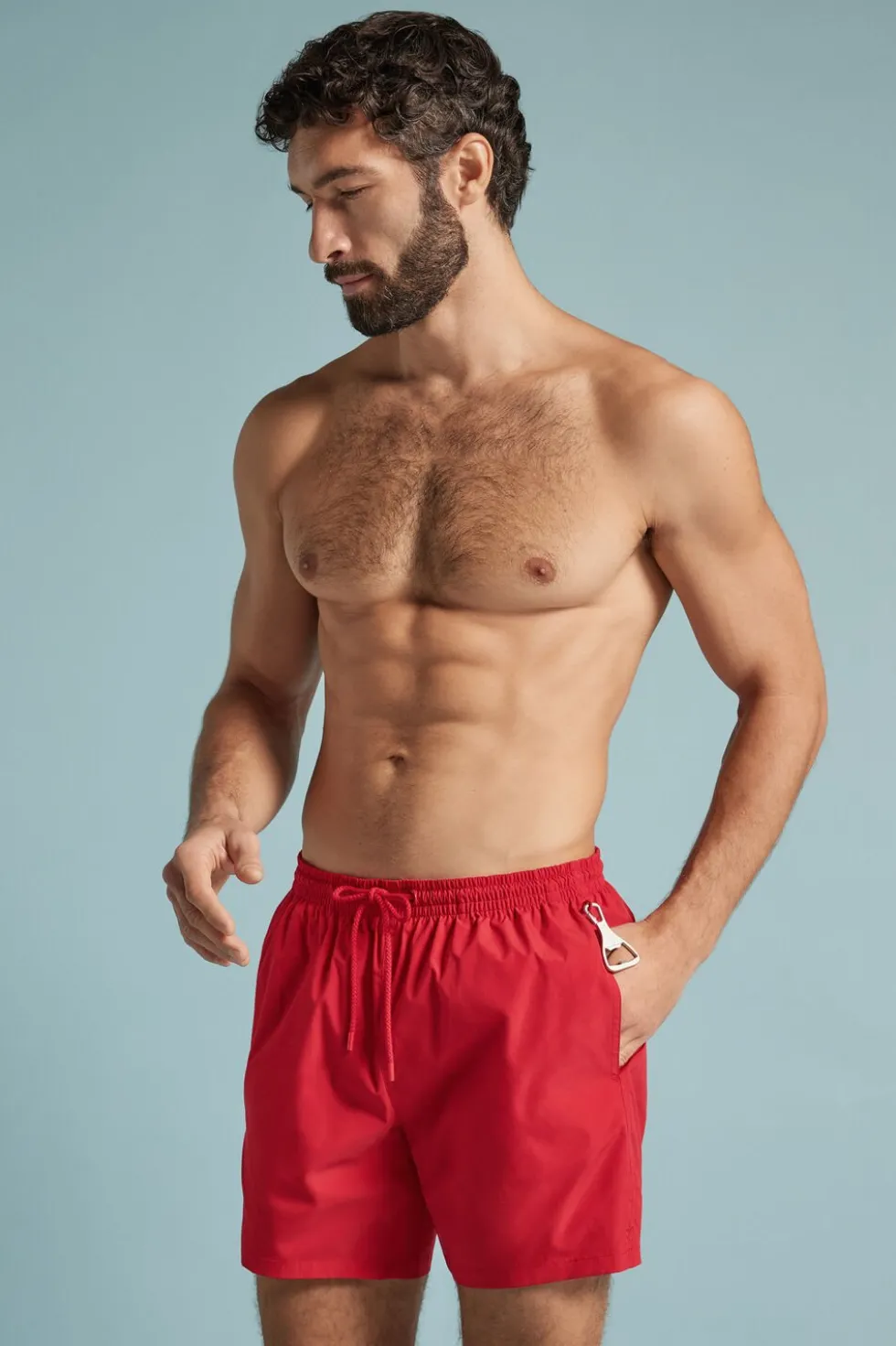 Mid-Length Solid Color Swim Trunks